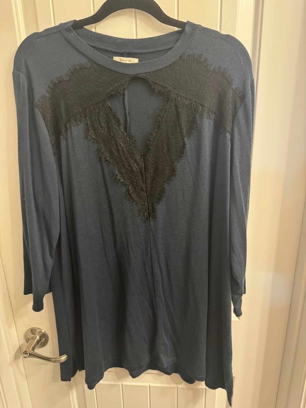 Maurices XXL Blue Knit with Black Lace Cutout Top